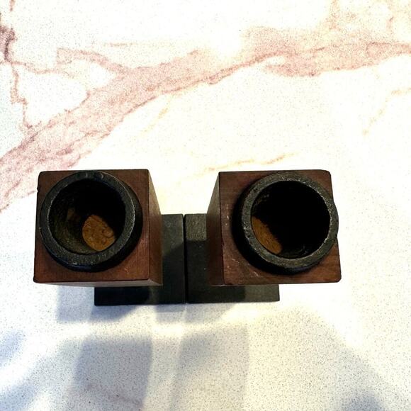 Random Industries Candleholder Danish teak and cast iron MCM vintage - Picture 4 of 12